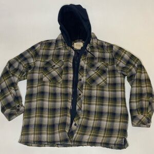 Boston Traders Flannel Shacket Men's XL Black Plaid Quilted Full Zip Hooded